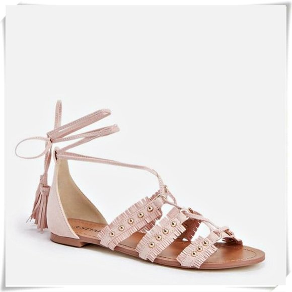 Lace Up Strappy Cut Out Fringe Boho Flat Sandals - Picture 1 of 6